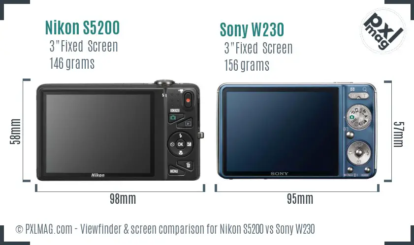 Nikon S5200 vs Sony W230 Screen and Viewfinder comparison