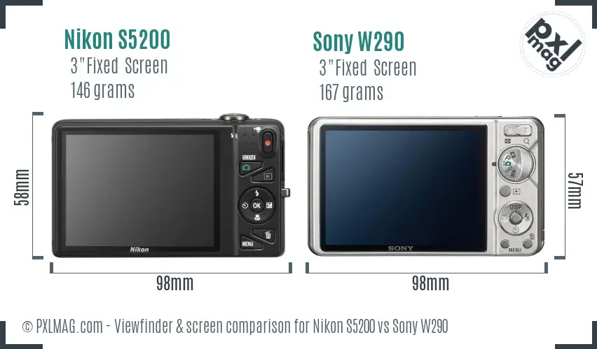 Nikon S5200 vs Sony W290 Screen and Viewfinder comparison Nikon S5200 vs Sony W290 Screen and Viewfinder comparison
