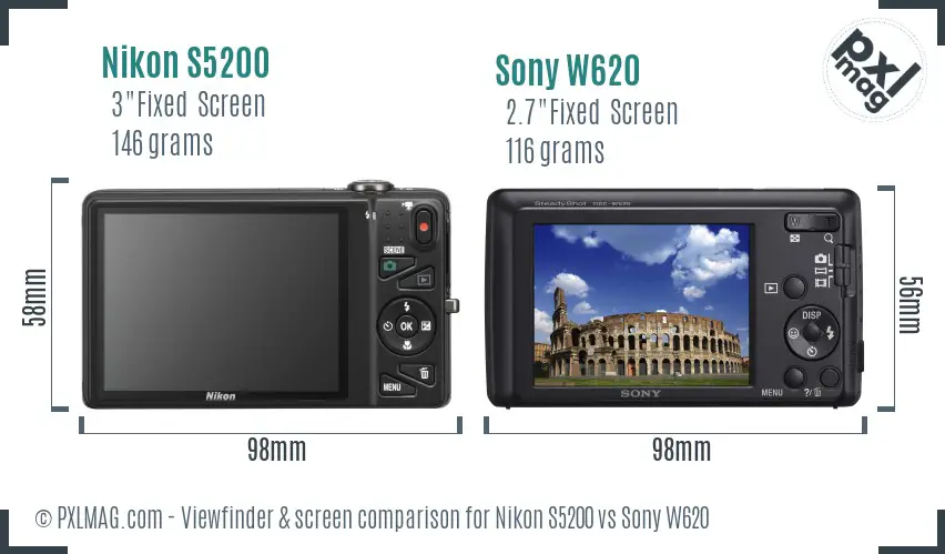 Nikon S5200 vs Sony W620 Screen and Viewfinder comparison