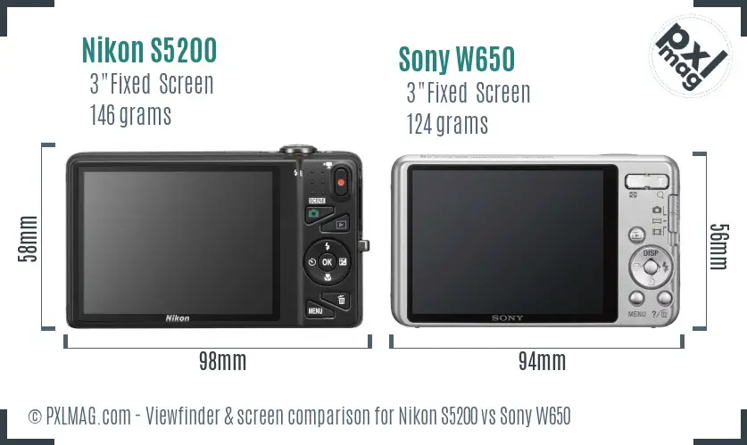 Nikon S5200 vs Sony W650 Screen and Viewfinder comparison