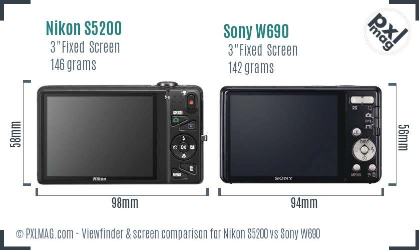 Nikon S5200 vs Sony W690 Screen and Viewfinder comparison