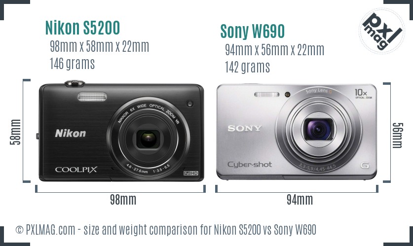 Nikon S5200 vs Sony W690 size comparison