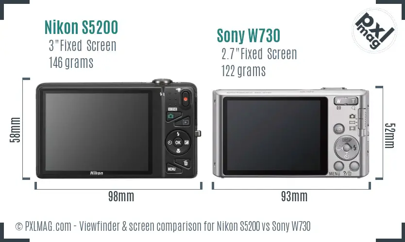 Nikon S5200 vs Sony W730 Screen and Viewfinder comparison