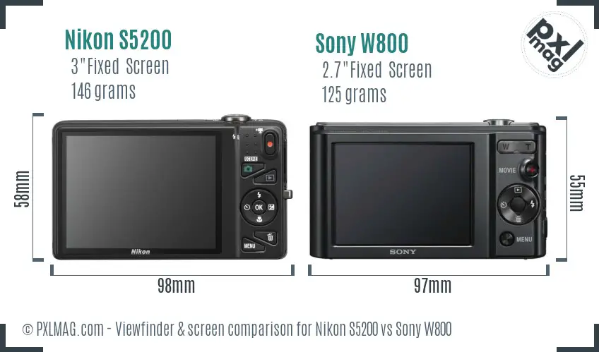 Nikon S5200 vs Sony W800 Screen and Viewfinder comparison