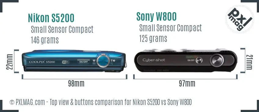 Nikon S5200 vs Sony W800 top view buttons comparison