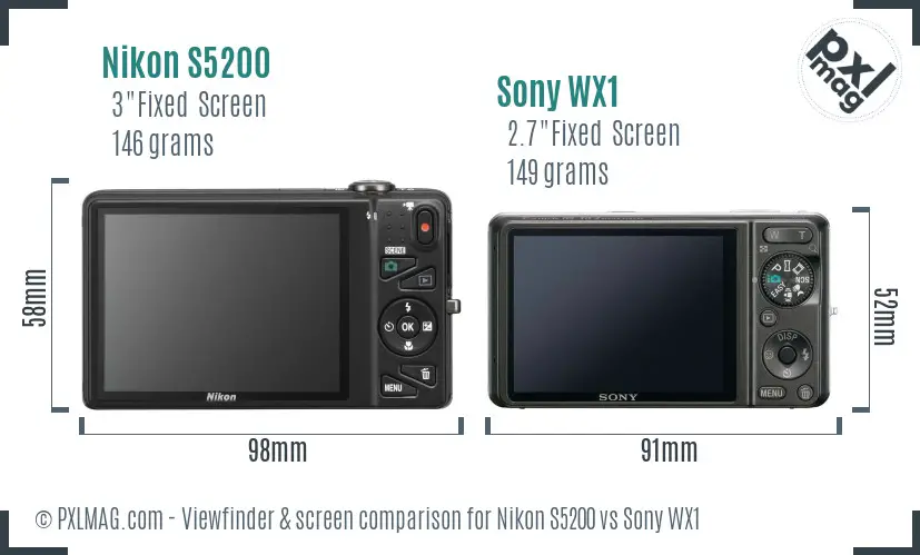 Nikon S5200 vs Sony WX1 Screen and Viewfinder comparison