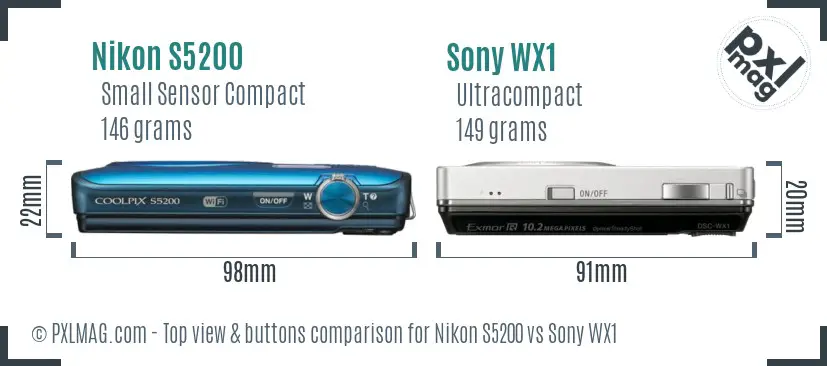 Nikon S5200 vs Sony WX1 top view buttons comparison
