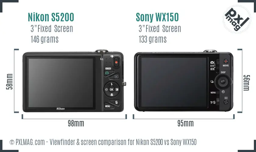 Nikon S5200 vs Sony WX150 Screen and Viewfinder comparison