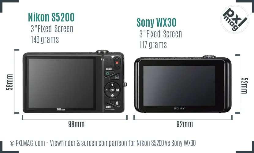 Nikon S5200 vs Sony WX30 Screen and Viewfinder comparison Nikon S5200 vs Sony WX30 Screen and Viewfinder comparison