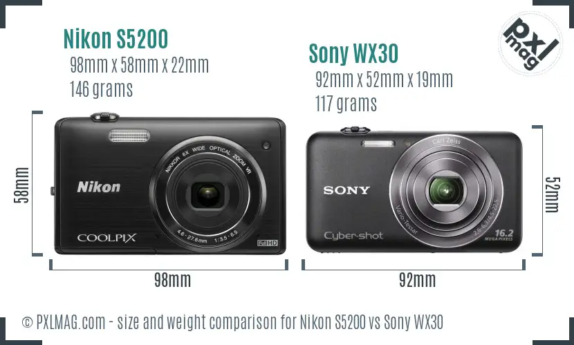 Nikon S5200 vs Sony WX30 size comparison Nikon S5200 vs Sony WX30 size comparison