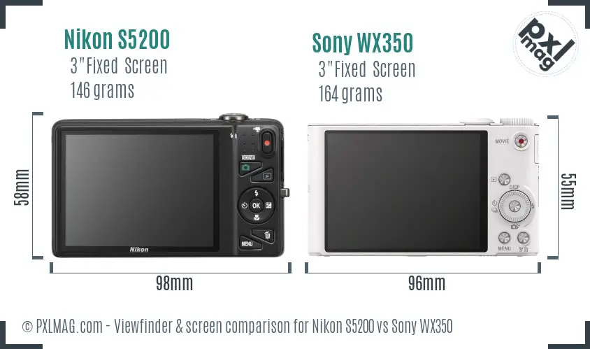 Nikon S5200 vs Sony WX350 Screen and Viewfinder comparison