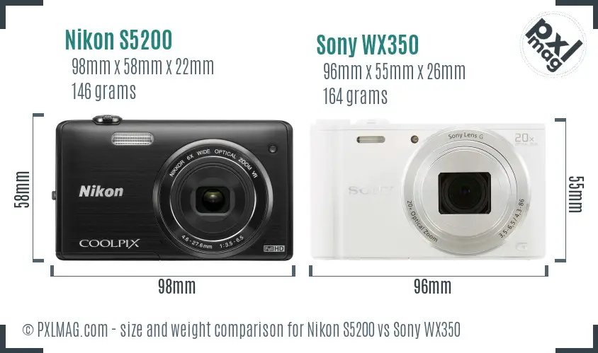 Nikon S5200 vs Sony WX350 size comparison