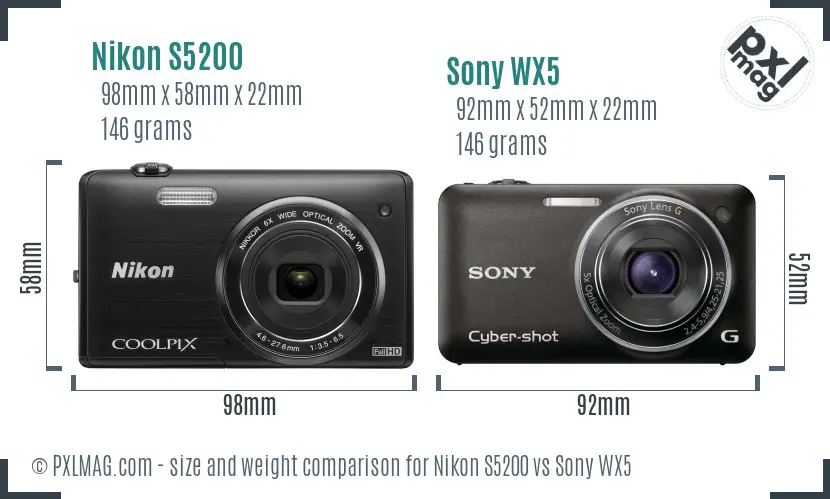 Nikon S5200 vs Sony WX5 size comparison Nikon S5200 vs Sony WX5 size comparison