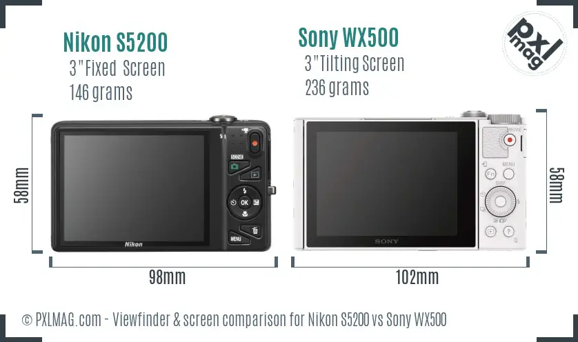 Nikon S5200 vs Sony WX500 Screen and Viewfinder comparison