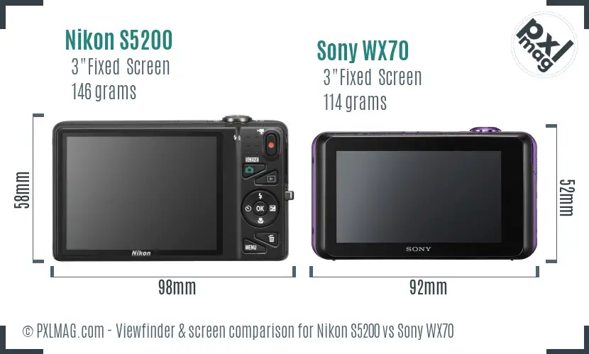 Nikon S5200 vs Sony WX70 Screen and Viewfinder comparison