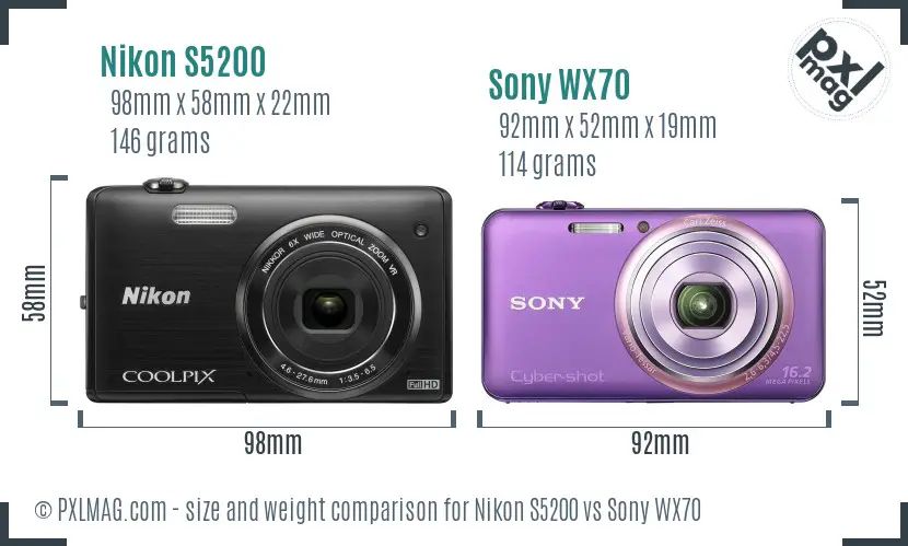 Nikon S5200 vs Sony WX70 size comparison