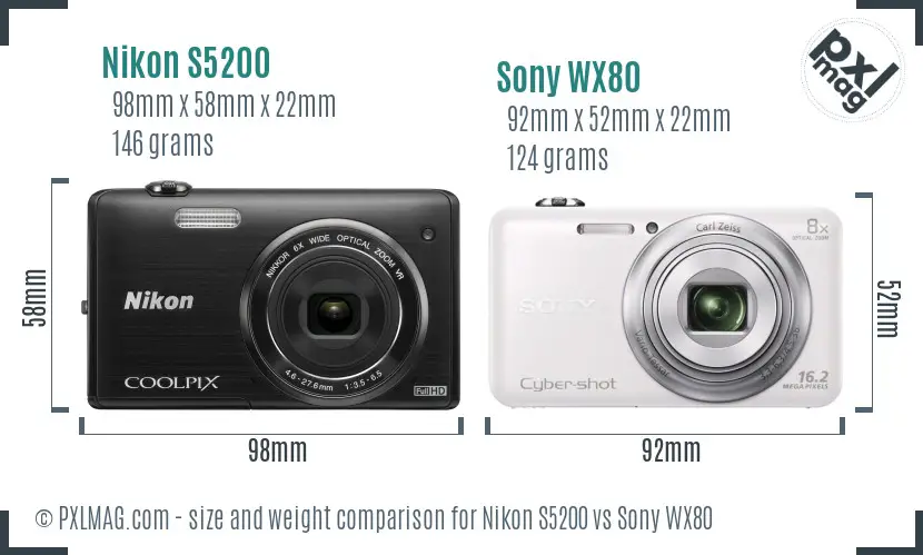Nikon S5200 vs Sony WX80 size comparison Nikon S5200 vs Sony WX80 size comparison