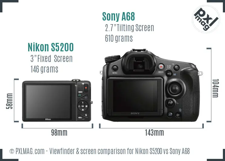 Nikon S5200 vs Sony A68 Screen and Viewfinder comparison