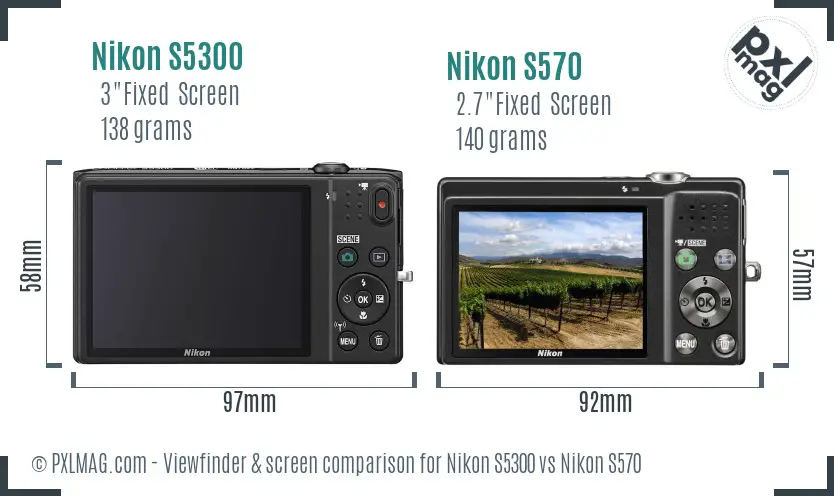 Nikon S5300 vs Nikon S570 Screen and Viewfinder comparison