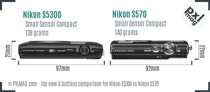 Nikon S5300 vs Nikon S570 top view buttons comparison