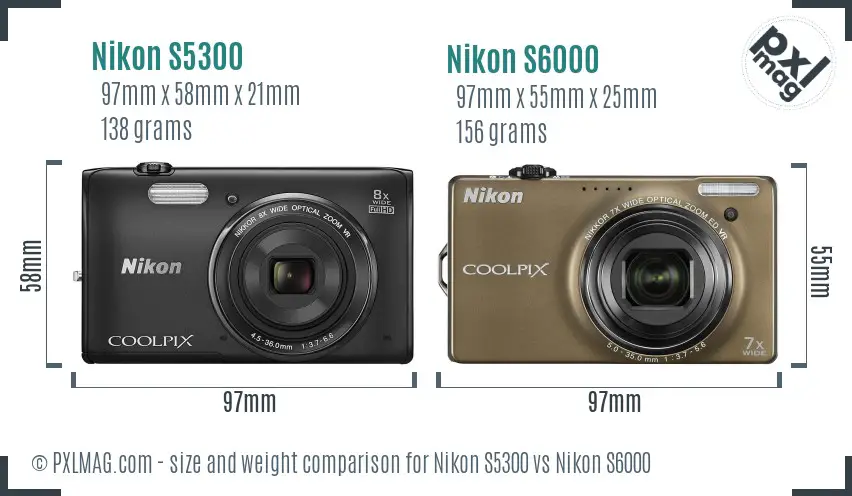 Nikon S5300 vs Nikon S6000 size comparison