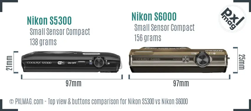 Nikon S5300 vs Nikon S6000 top view buttons comparison