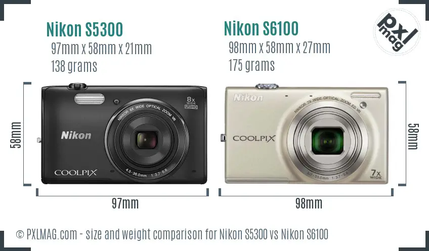 Nikon S5300 vs Nikon S6100 size comparison