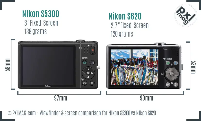 Nikon S5300 vs Nikon S620 Screen and Viewfinder comparison