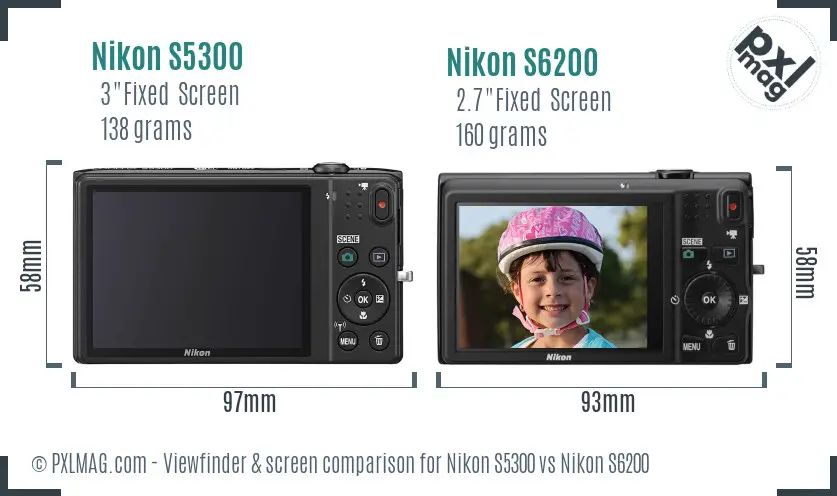 Nikon S5300 vs Nikon S6200 Screen and Viewfinder comparison