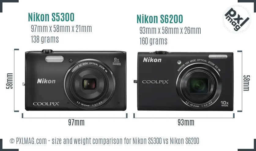 Nikon S5300 vs Nikon S6200 size comparison