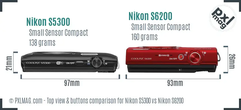 Nikon S5300 vs Nikon S6200 top view buttons comparison