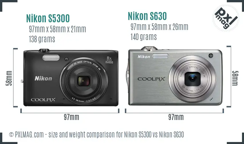 Nikon S5300 vs Nikon S630 size comparison