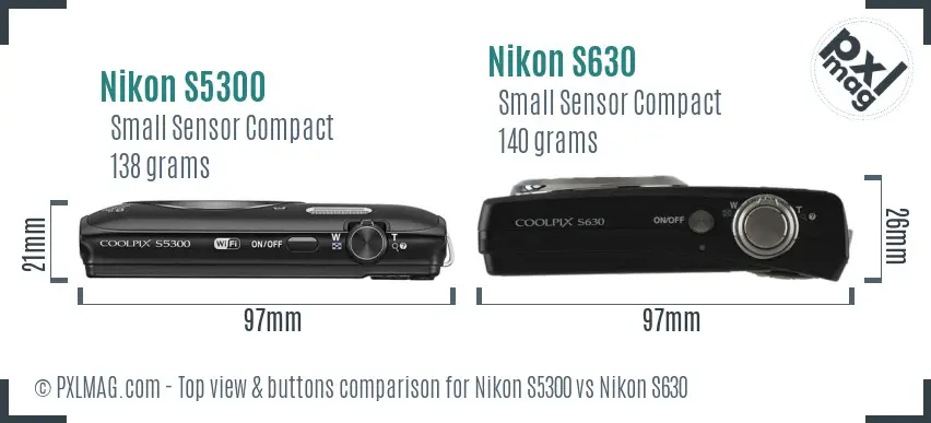 Nikon S5300 vs Nikon S630 top view buttons comparison