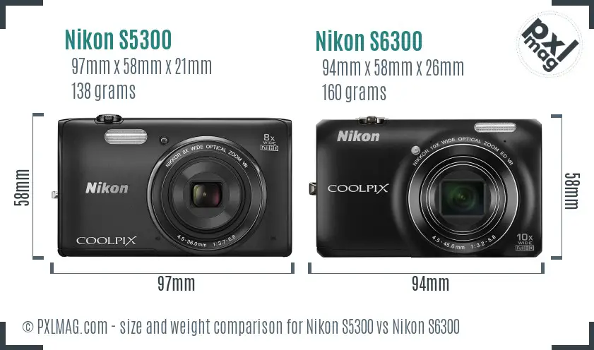 Nikon S5300 vs Nikon S6300 size comparison