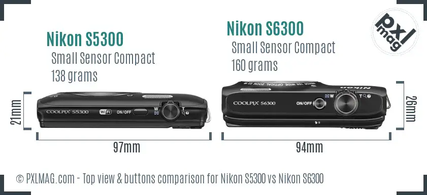 Nikon S5300 vs Nikon S6300 top view buttons comparison