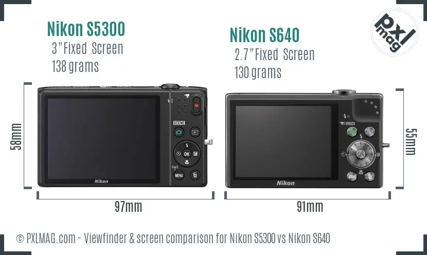 Nikon S5300 vs Nikon S640 Screen and Viewfinder comparison