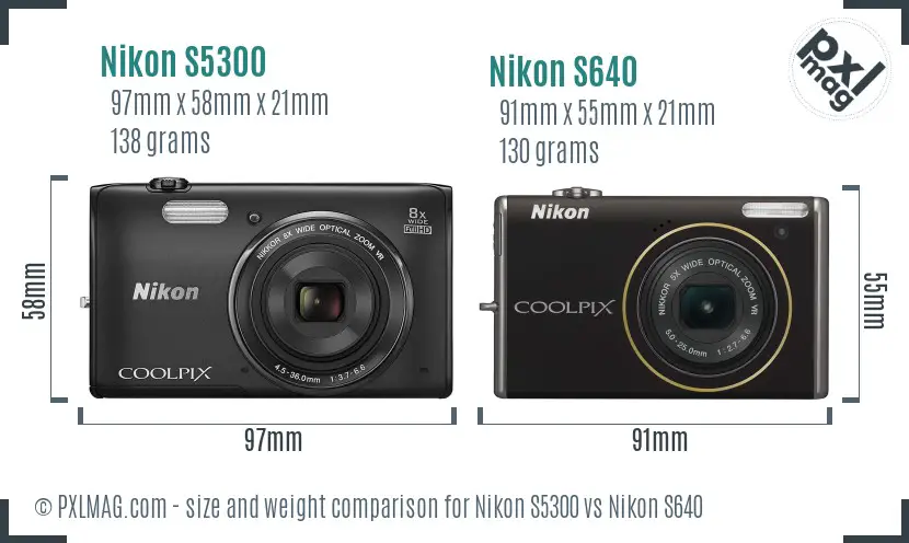 Nikon S5300 vs Nikon S640 size comparison