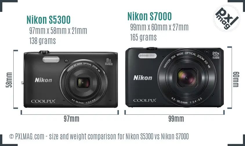 Nikon S5300 vs Nikon S7000 size comparison