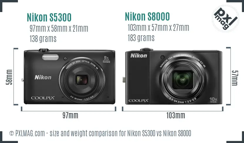 Nikon S5300 vs Nikon S8000 size comparison