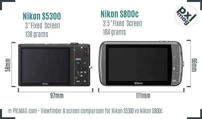 Nikon S5300 vs Nikon S800c Screen and Viewfinder comparison