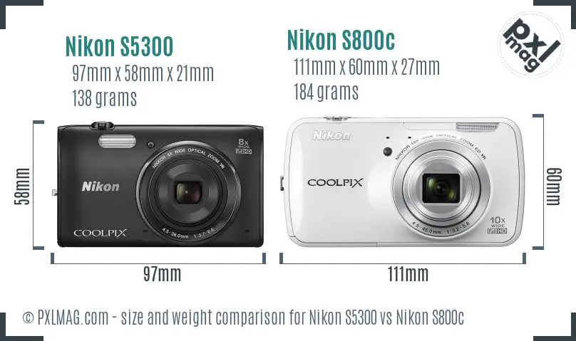 Nikon S5300 vs Nikon S800c size comparison