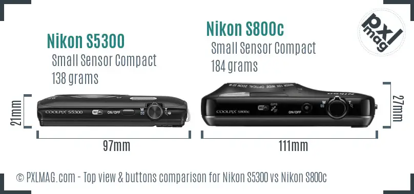 Nikon S5300 vs Nikon S800c top view buttons comparison