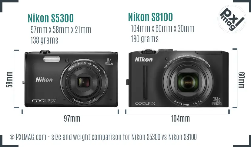 Nikon S5300 vs Nikon S8100 size comparison