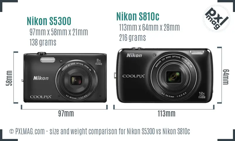 Nikon S5300 vs Nikon S810c size comparison