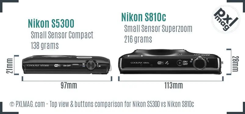 Nikon S5300 vs Nikon S810c top view buttons comparison