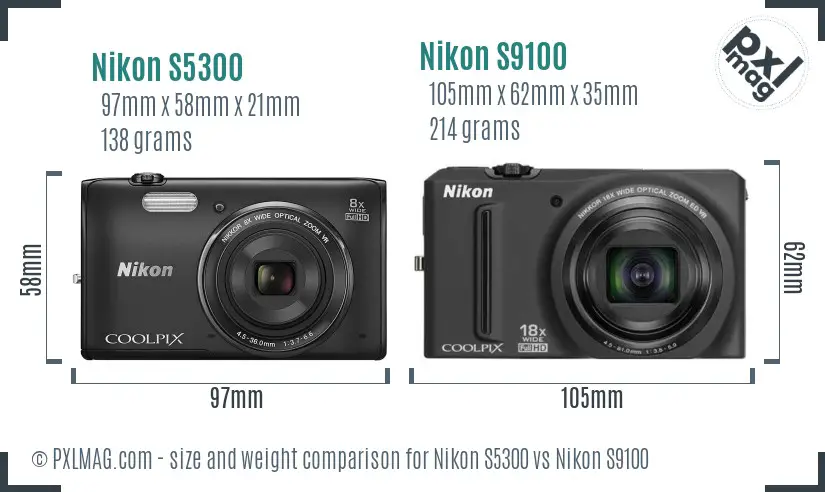 Nikon S5300 vs Nikon S9100 size comparison