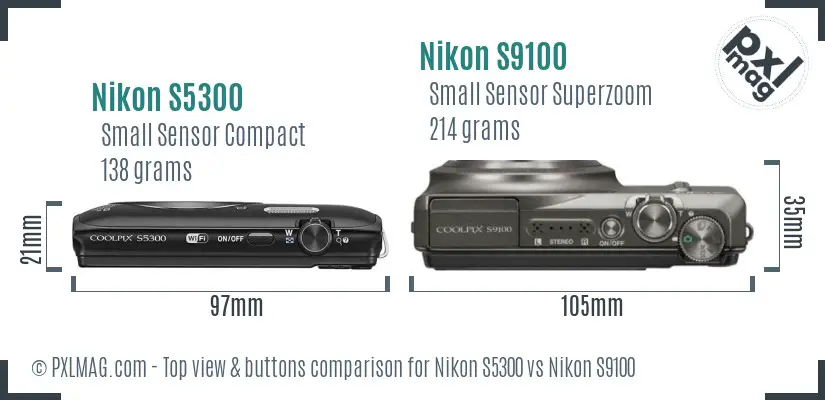Nikon S5300 vs Nikon S9100 top view buttons comparison