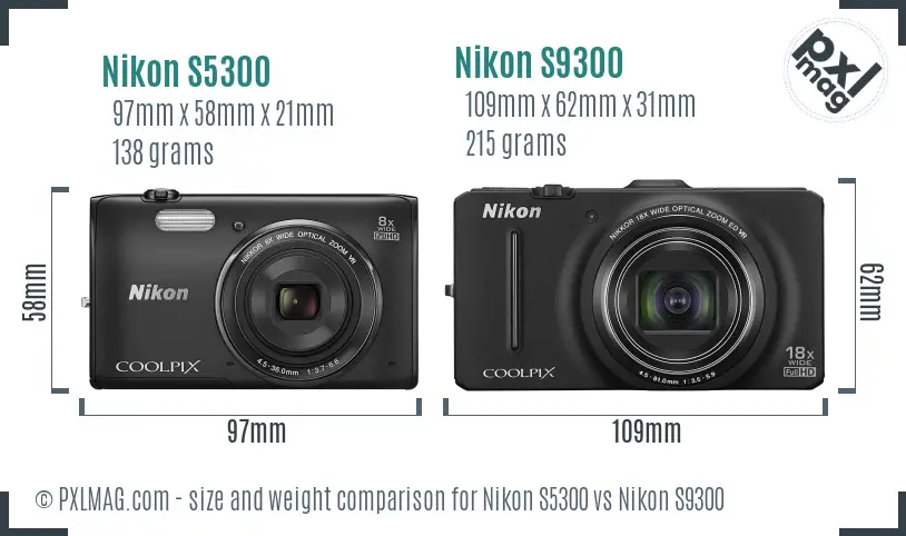 Nikon S5300 vs Nikon S9300 size comparison