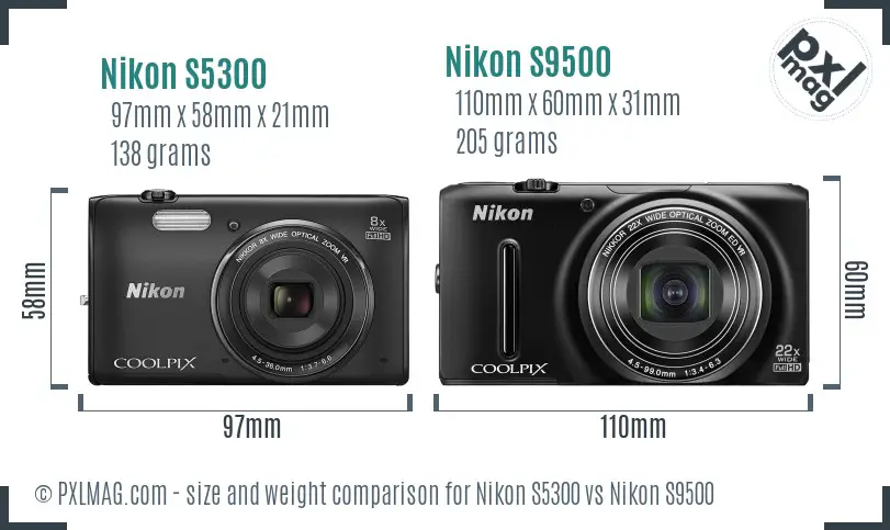 Nikon S5300 vs Nikon S9500 size comparison