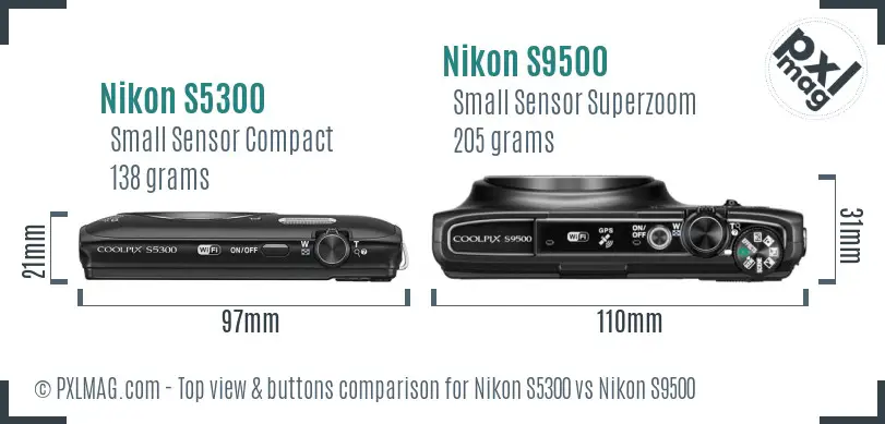 Nikon S5300 vs Nikon S9500 top view buttons comparison